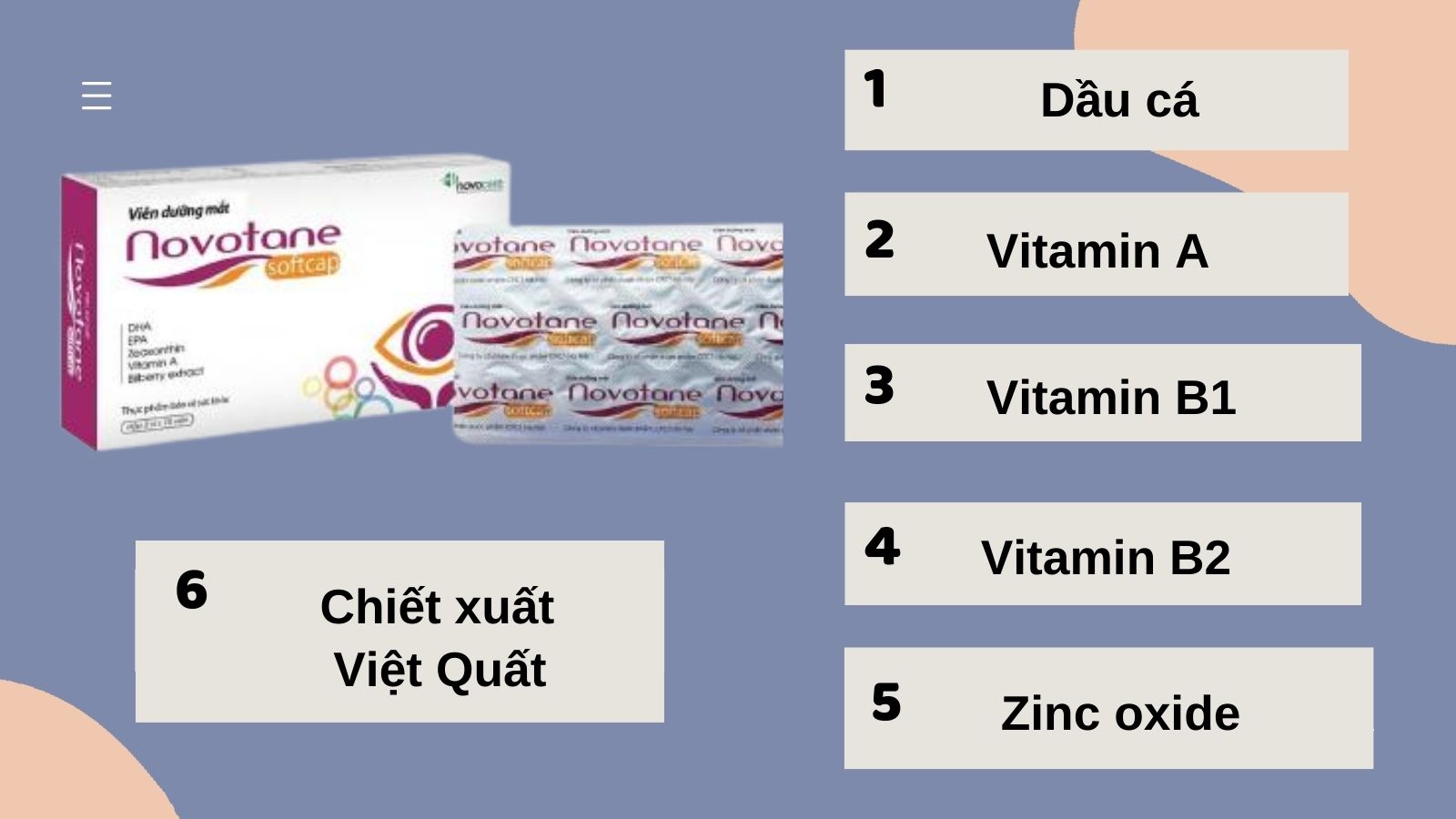 Th&agrave;nh phần ch&iacute;nh của Novotane Softcap