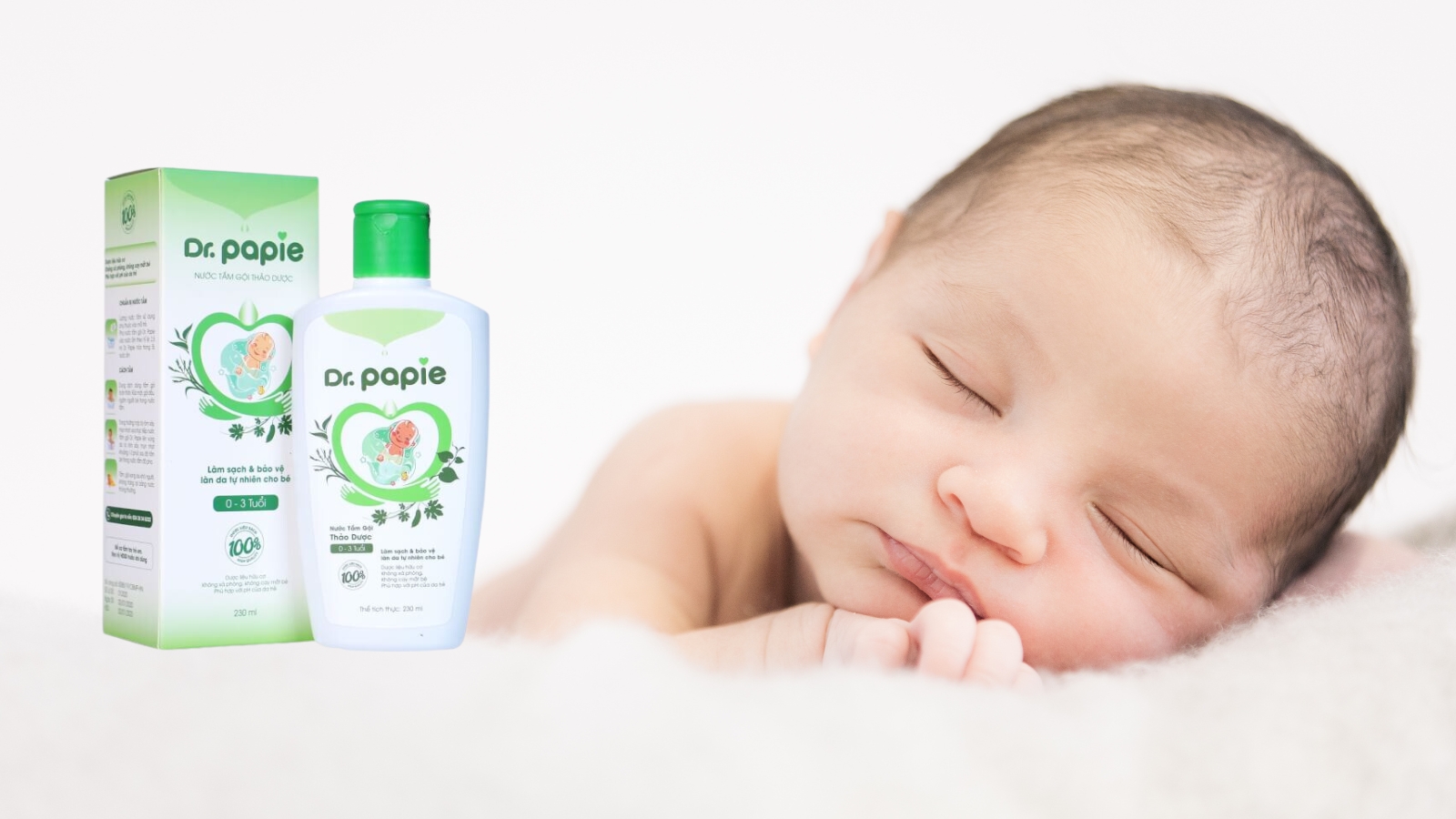 Nước tắm gội cho b&eacute; Dr Papie - Bảo vệ trẻ Việt ngay từ khi ch&agrave;o đời