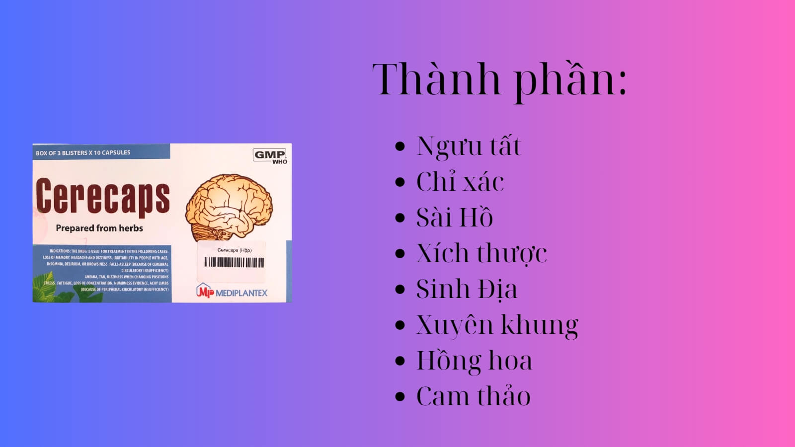 Th&agrave;nh phần của thuốc Cerecaps