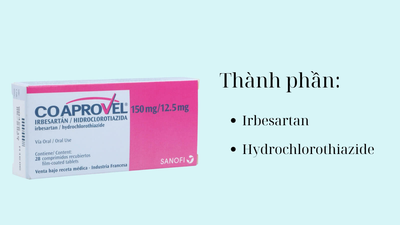 Th&agrave;nh phần ch&iacute;nh c&oacute; trong thuốc Coaprovel 150 12.5