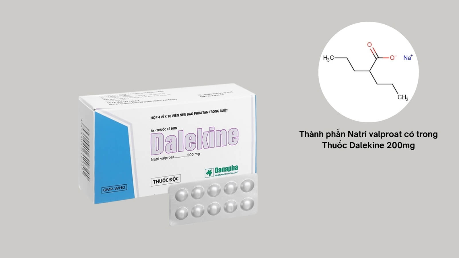 Th&agrave;nh phần Natri valproat c&oacute; trong Thuốc Dalekine 200mg