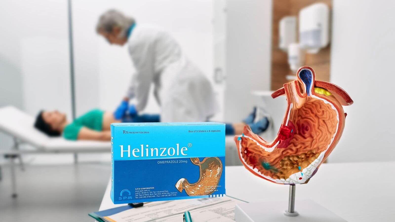 Helinzole gi&uacute;p giảm triệu chứng li&ecirc;n quan đến tăng acid v&agrave; th&uacute;c đẩy l&agrave;m l&agrave;nh vết lo&eacute;t