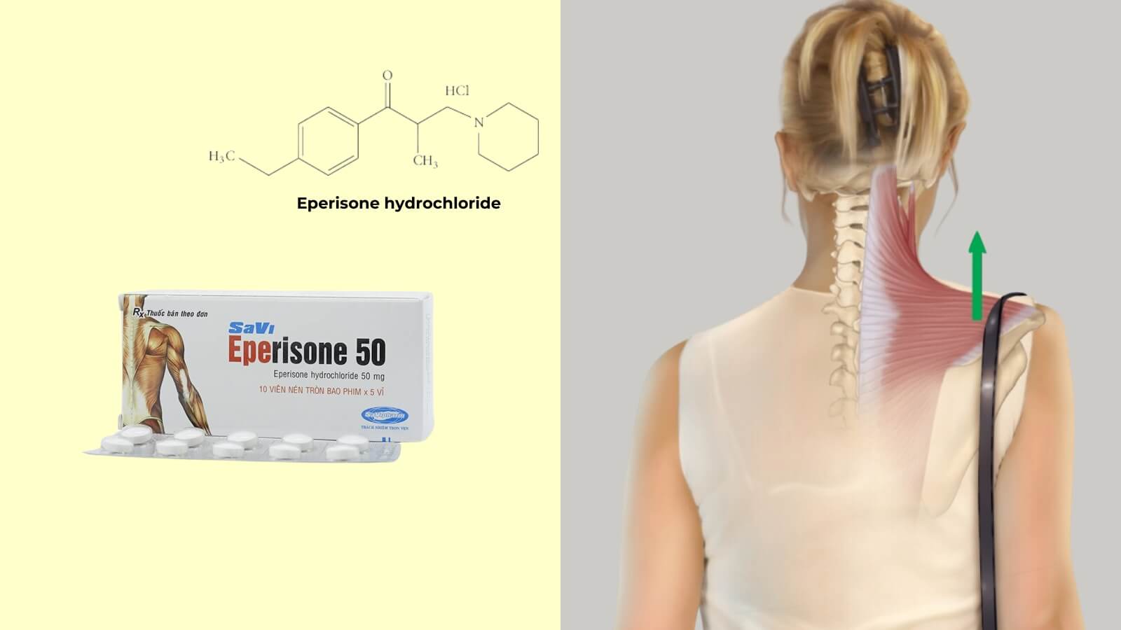 Savi Eperisone 50mg c&oacute; chứa th&agrave;nh phần ch&iacute;nh l&agrave; eperison hydroclorid gi&uacute;p cải thiện c&aacute;c triệu chứng tăng trương lực cơ