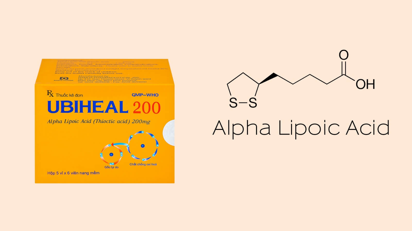 Thuốc Ubiheal 200 chứa thành phần chính là alpha lipoic acid