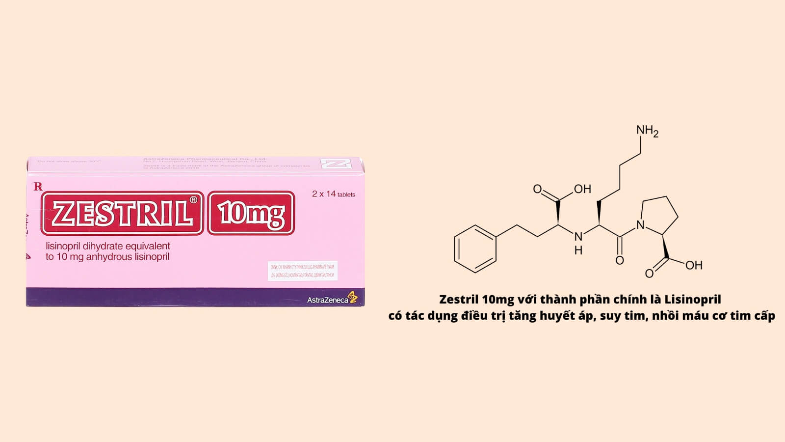 Zestril 10mg với thành phần chính là Lisinopril