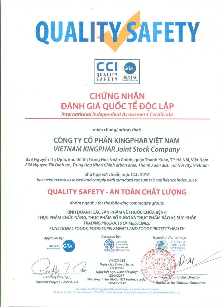 Chứng nhận chỉ ti&ecirc;u ATCL CCI: 2016