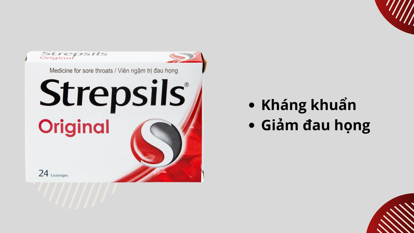 Cả hai hoạt chất trong Strepsils Original đều c&oacute; t&aacute;c dụng kh&aacute;ng khuẩn v&agrave; giảm đau