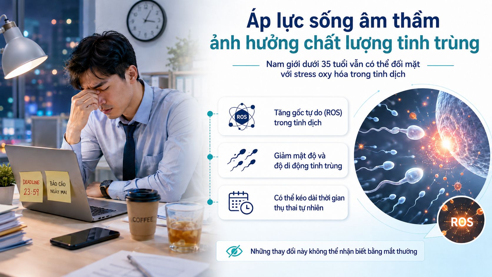 Nam giới dưới 35 tuổi c&oacute; thể đối mặt với t&igrave;nh trạng stress oxy h&oacute;a trong tinh dịch