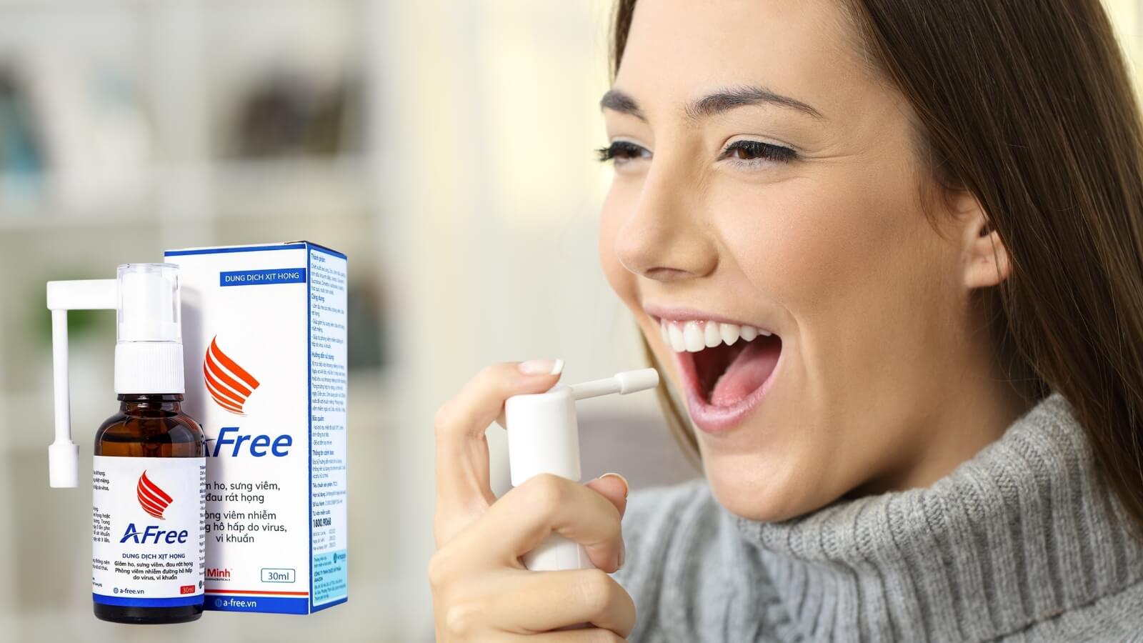 Xịt họng AFree hỗ trợ ph&ograve;ng v&agrave; l&agrave;m giảm c&aacute;c triệu chứng của c&aacute;c bệnh vi&ecirc;m đường h&ocirc; hấp
